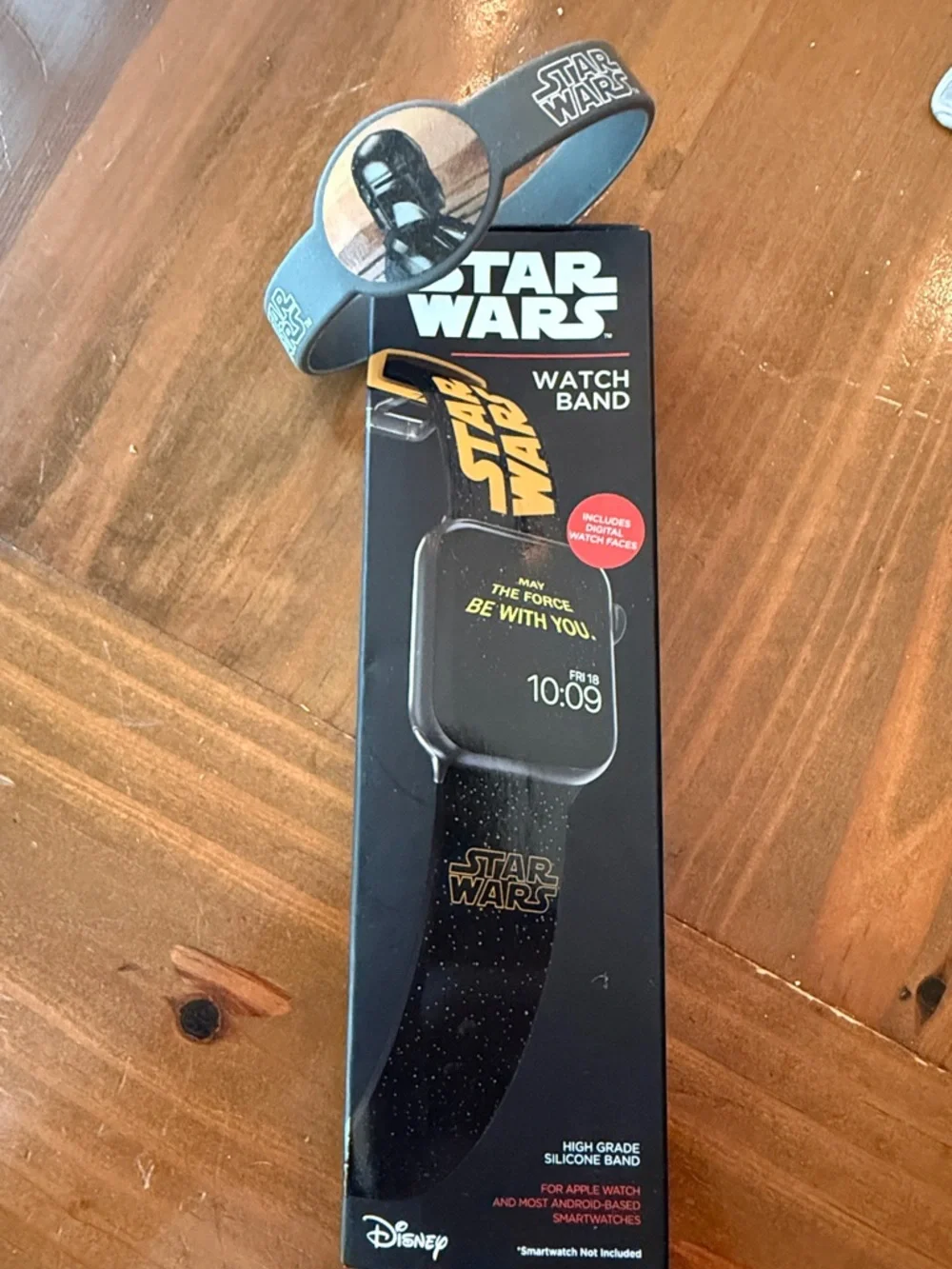 Star Wars Black Silicone Watch Band with Yellow Logo for Apple Watch New in box